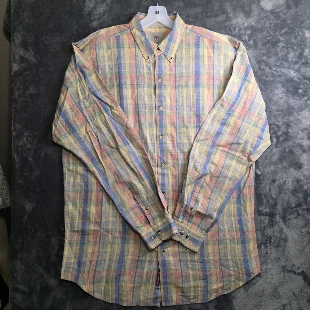 The Territory Ahead windowpane plaid Mens Dress Shirt Size XLT 100% cotton